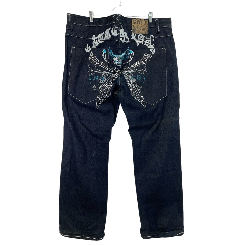 Artful Dodger Mens Sz 42x36 Blue W/Rhinestones Baggy Denim Jeans (HH6) NW/OTs